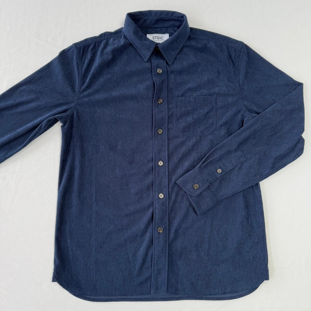 Stoic Corduroy Overshirt Mens Small Navy Blue Long Sleeve Button Up Pocket